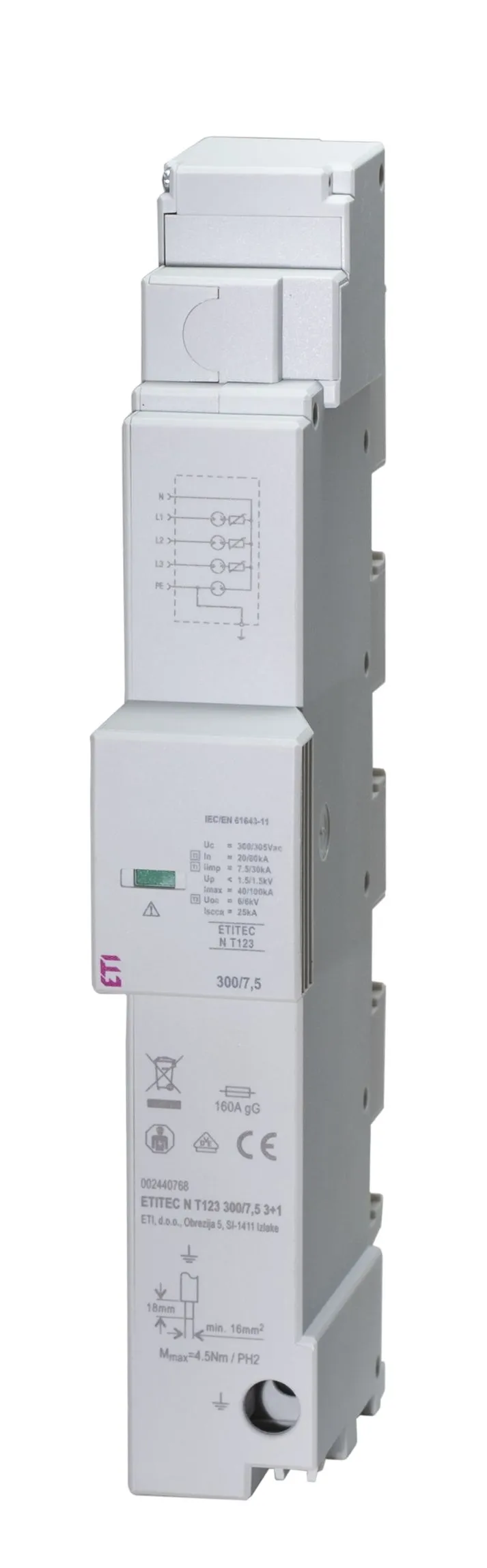 Prenapetostni odvodnik ETITEC N T123 300/7,5 3+0 002440765