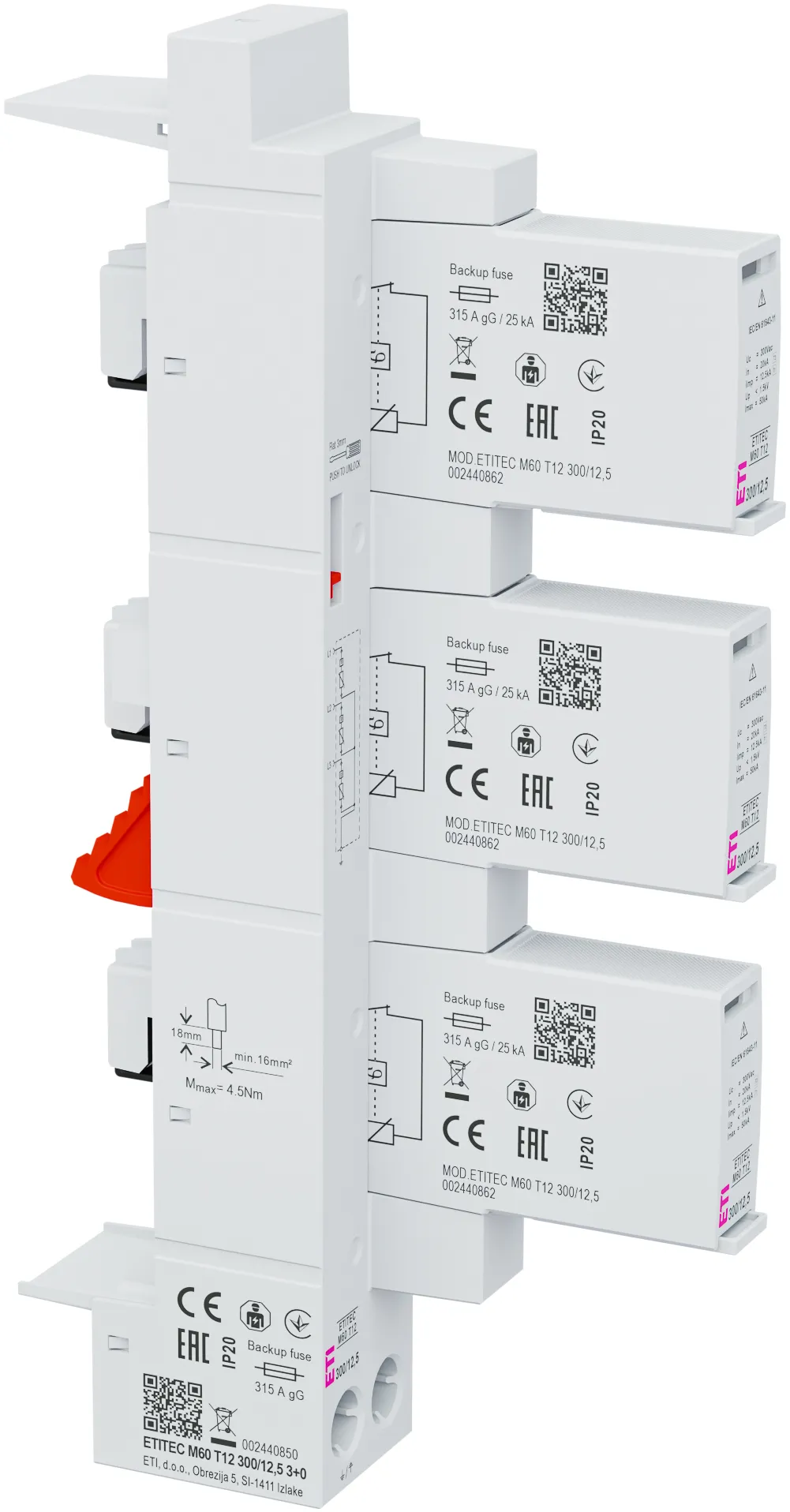 Prenapetostni odvodnik ETITEC M60 T12 300/12,5 3+0 002440850