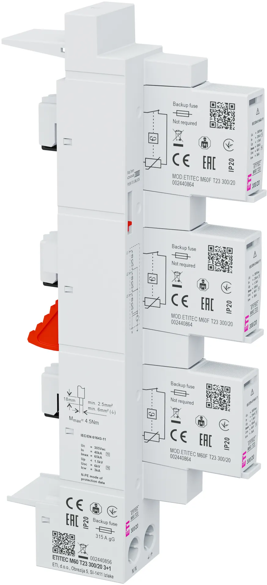 Prenapetostni odvodnik ETITEC M60 T23 300/20 3+1 002440856