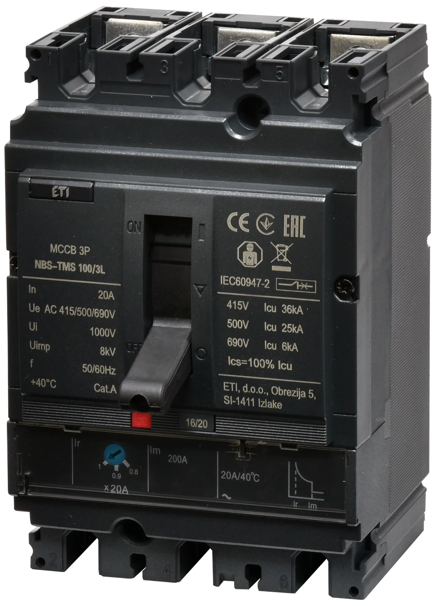 Kompaktni odklopnik NBS-TMS 100/3L  20A 3P 004673001