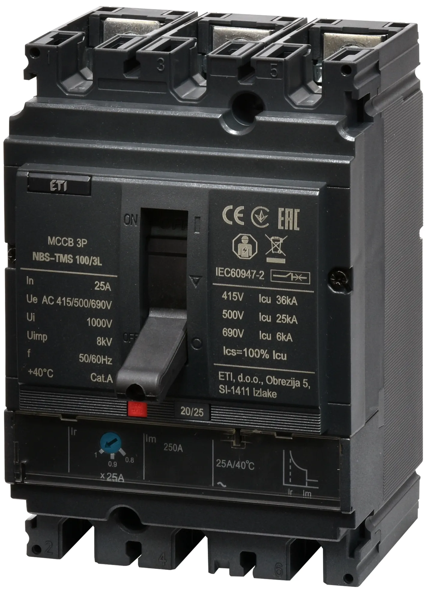 Kompaktni odklopnik NBS-TMS 100/3L  25A 3P 004673010